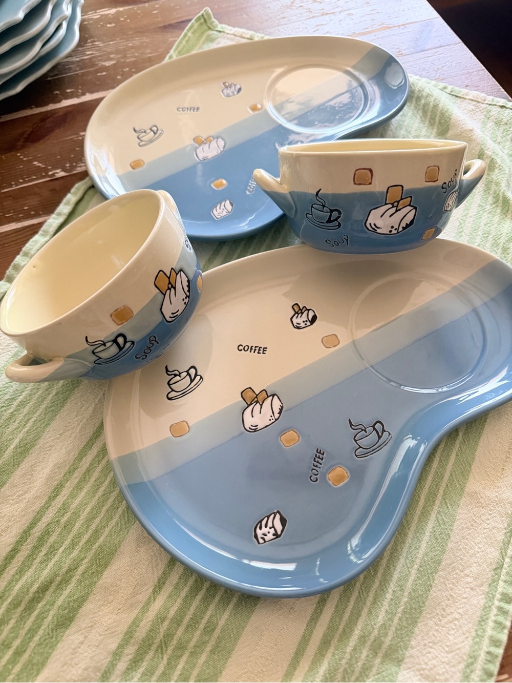 Blue Coffee & Soup Ceramic Serveware Set - Unbranded